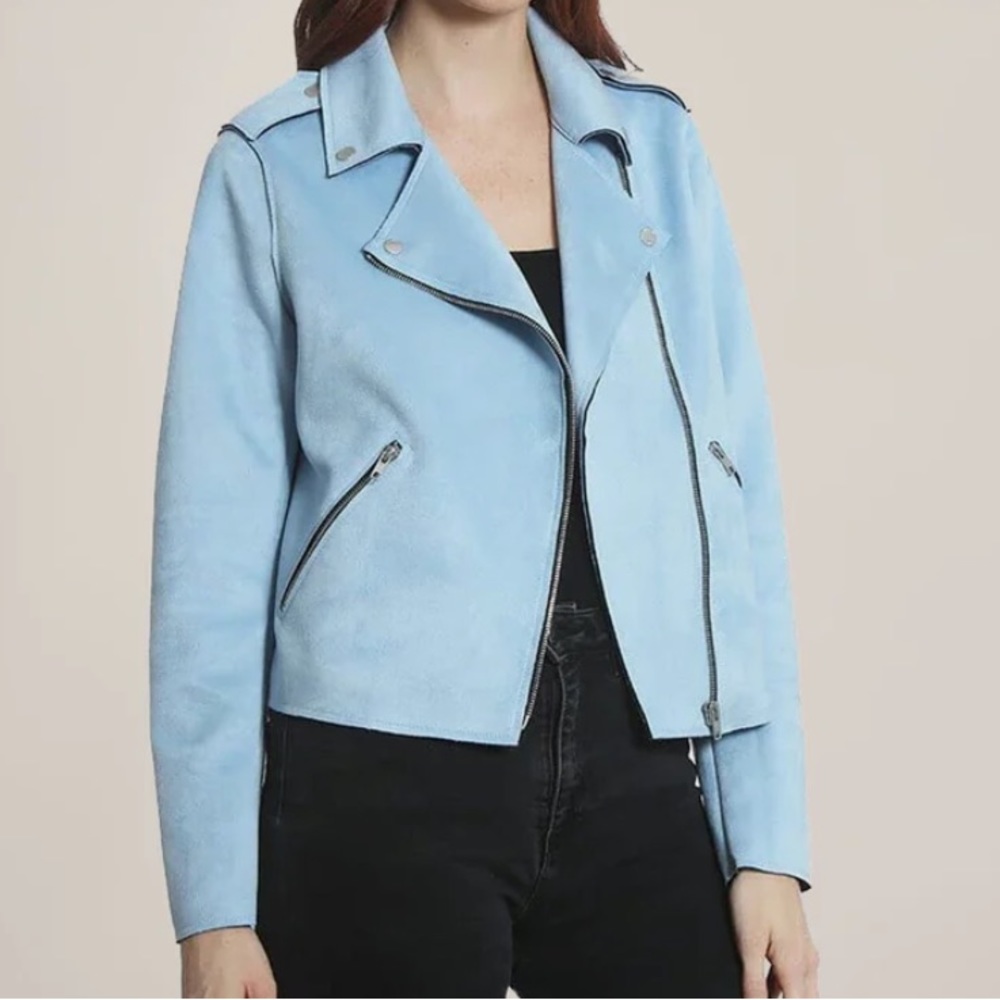 NWOT Members Only faux suade pale blue  moto Jacket